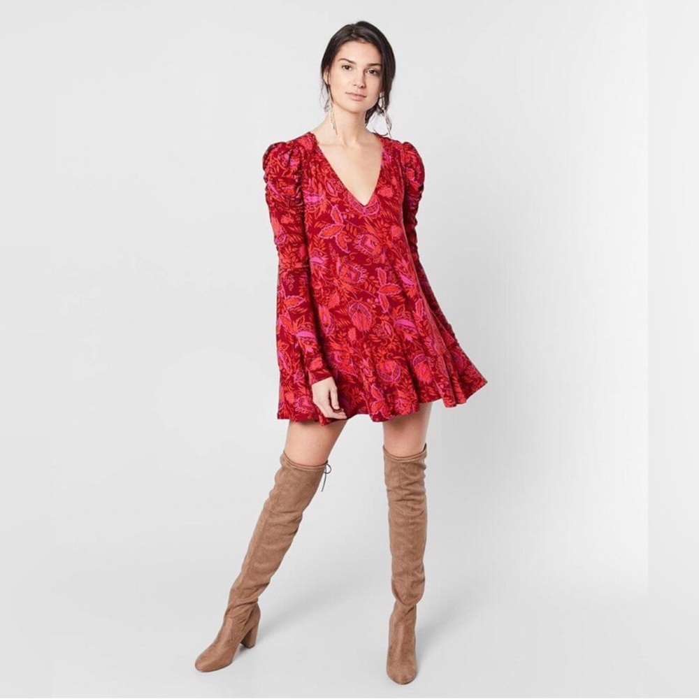 NWT Free People Hello Lover Elegant Red Floral Dress Size XS